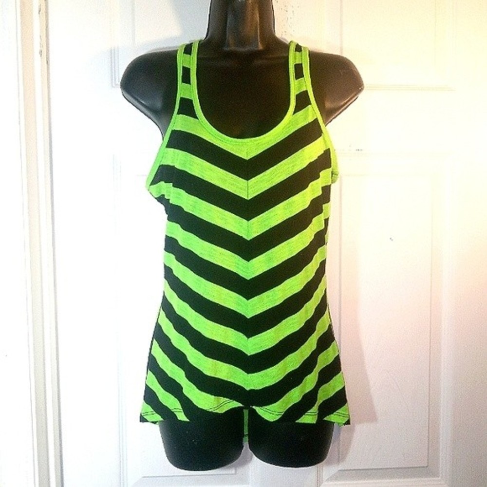 Almost Famous Vibrant Lime Green and Black Racerback Tank Sz M